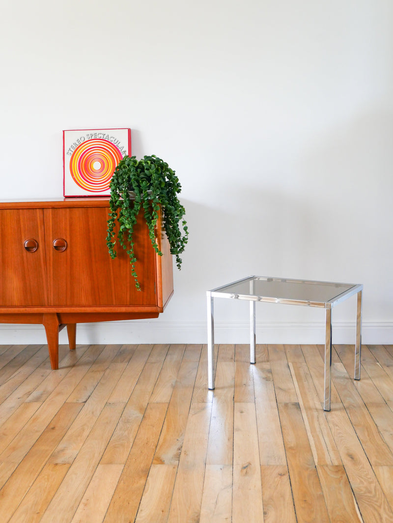 Ensemble De Trois Tables Basses Gigogne - En Verre Fumé Et Chrome - Design - 1970