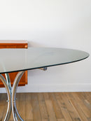 Grande Table De Salon Ovale En Verre Fumé Et Chrome - Piètements Étoile - Design - 1970