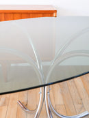 Grande Table De Salon Ovale En Verre Fumé Et Chrome - Piètements Étoile - Design - 1970