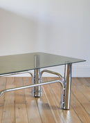 Table Basse Rectangulaire En Chrome Et Verre Fumé - Design,1970 - 84 X 34 X 35 Cm