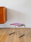 Petite Table En Verre Fumé - Pieds Tubulaires - 1970