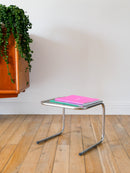 Petite Table En Verre Fumé - Pieds Tubulaires - 1970