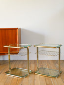 Paire De Tables De Chevets En Laiton Doré Et Verre - Design - 1970