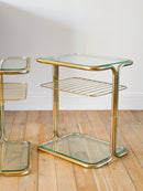 Paire De Tables De Chevets En Laiton Doré Et Verre - Design - 1970