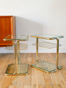 Paire De Tables De Chevets En Laiton Doré Et Verre - Design - 1970