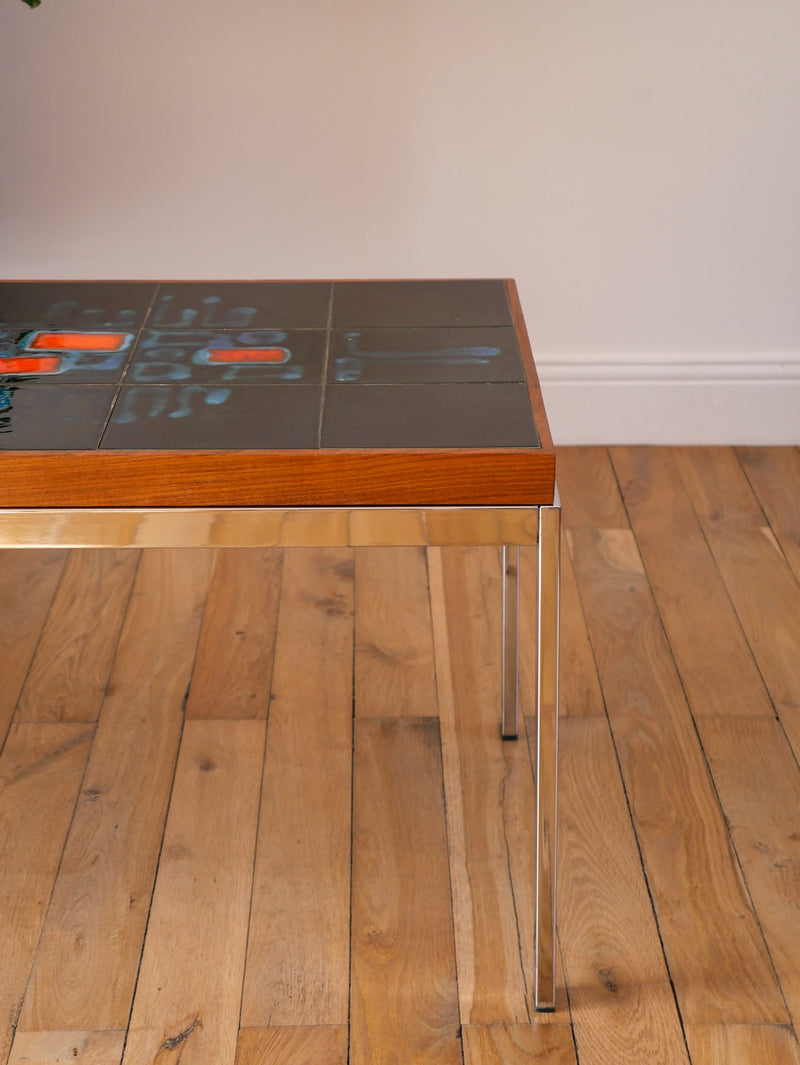 Table Basse En Céramique - Teck & Chrome - Design - 1970