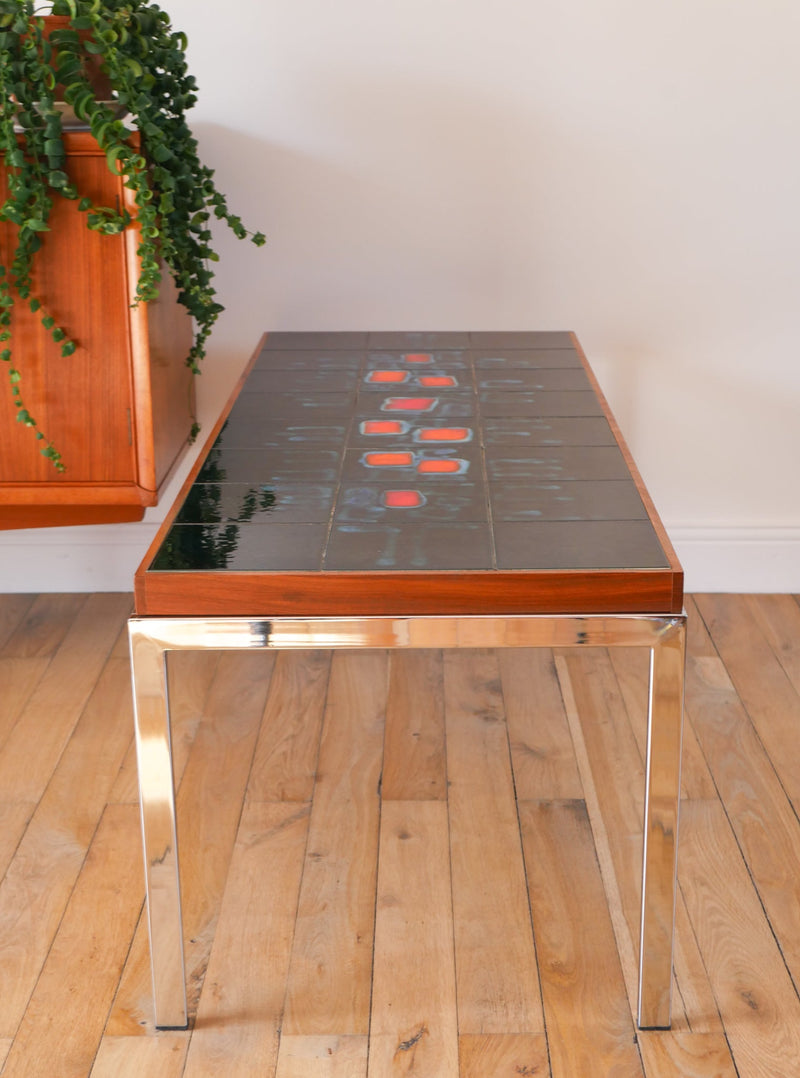 Table Basse En Céramique - Teck & Chrome - Design - 1970