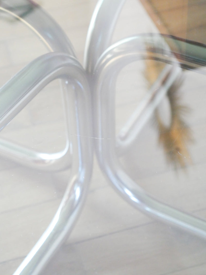 Table Basse Tubulaire Ronde En Verre Et Chrome - Piètements Étoile - Design - 1970