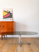 Table Basse Tubulaire Ovale En Verre Et Chrome - Piètements Étoile - Design - 1970