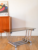 Table Basse Rectangulaire En Verre Et Chrome Par Yves Boutboul - Piètements Graphique - Made In Italy - Design - 1970