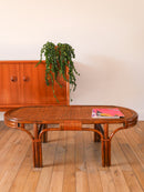 Table Basse Ovale En Rotin Et Bambou Foncé - 1970