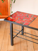 Table Basse En Céramique - Fer Noir Et Céramique - Rouge - Design - 1970