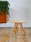 Petite Table Basse Ronde En Rotin Et Bambou - 1960