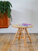 Petite Table Basse Ronde En Rotin Et Bambou - 1960