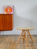 Petite Table Basse Ronde En Rotin Et Bambou - 1960