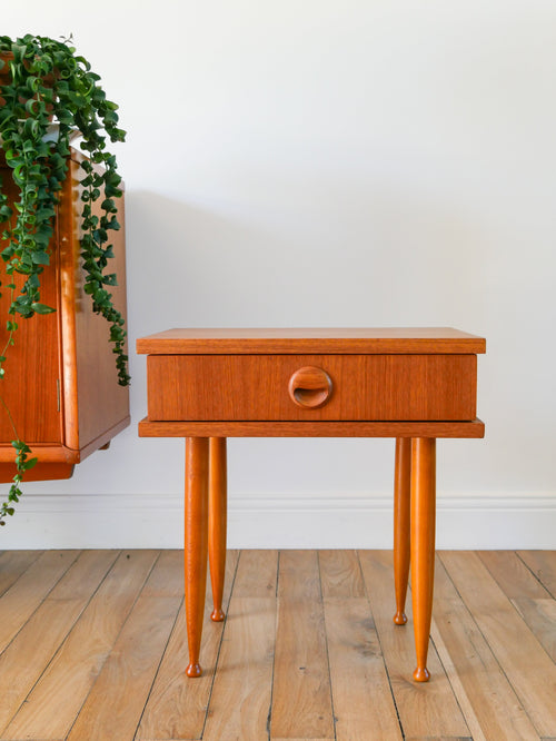 Table De Chevet Scandinave Avec Tiroir, En Placage Teck, 1960