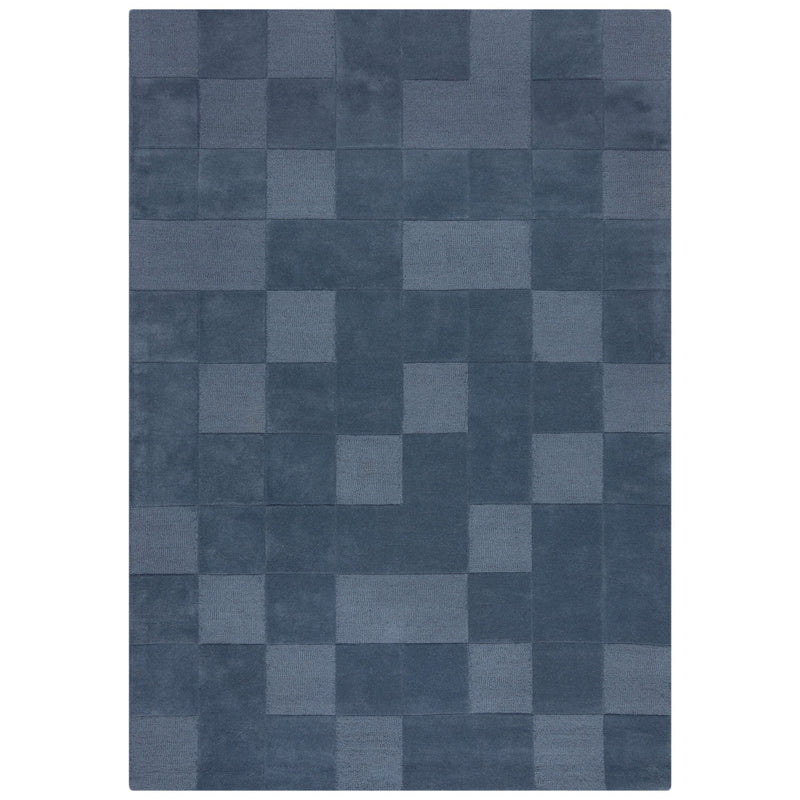 tapis bleu a damier en laine de haute qualite;#couleur_bleu