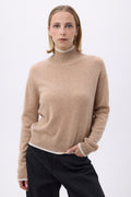 Jersey de cuello alto con ribete F Mona - Beige blanco - Mujer