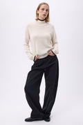 Pull Col Montant À Liseret F Mona - Blanc Noir - Femme