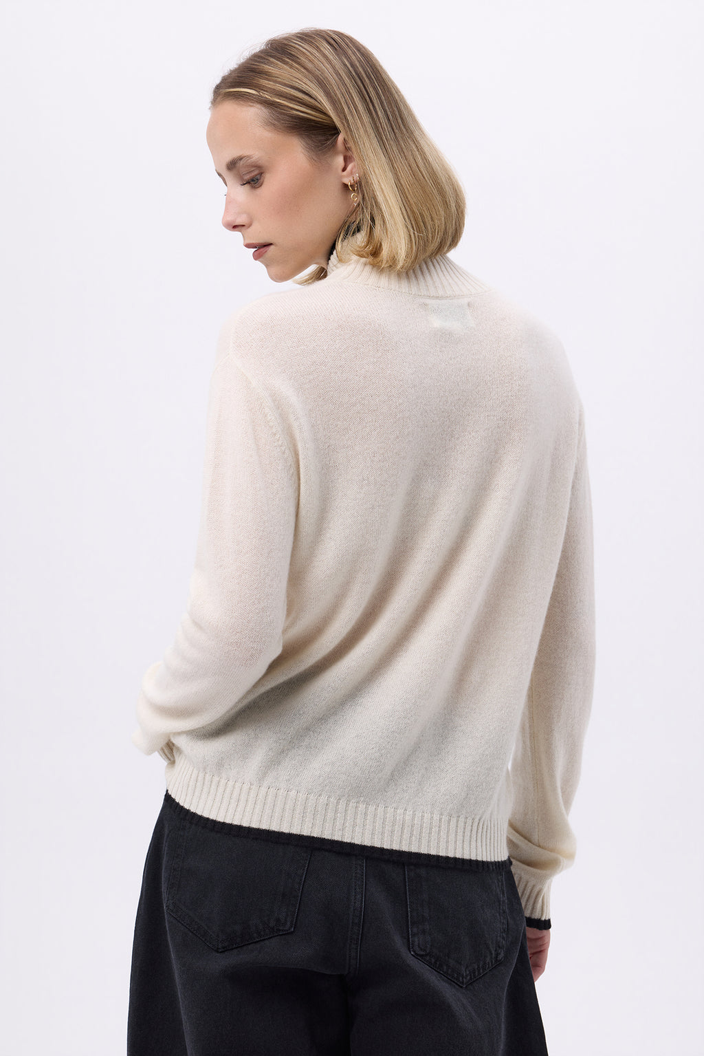Pull Col Montant À Liseret F Mona - Blanc Noir - Femme
