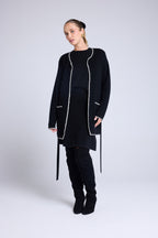 Veste Longue Bordures Contrastées Monique - Noir Blanc