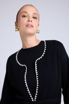 Veste Longue Bordures Contrastées Monique - Noir Blanc