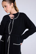 Veste Longue Bordures Contrastées Monique - Noir Blanc