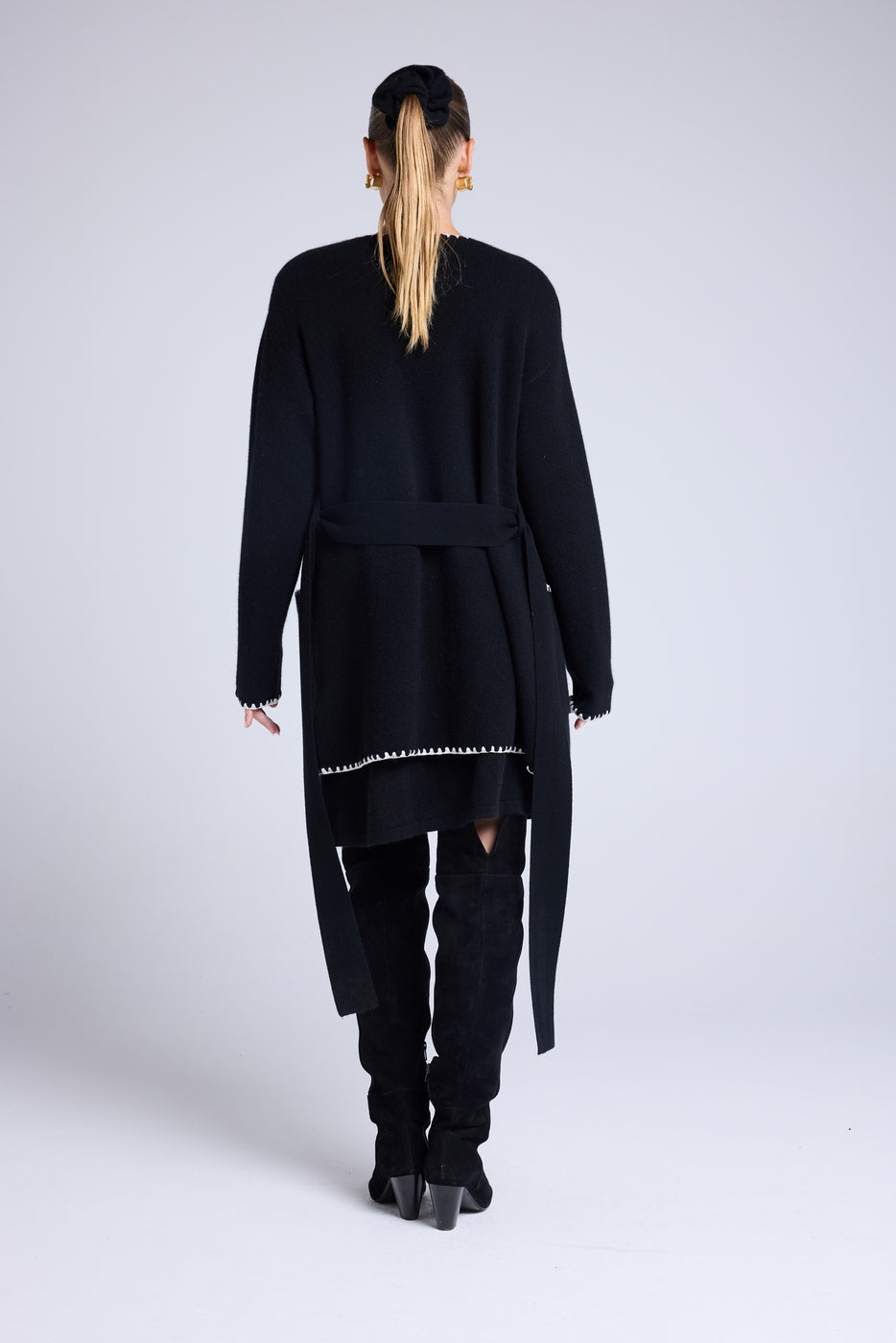 Veste Longue Bordures Contrastées Monique - Noir Blanc