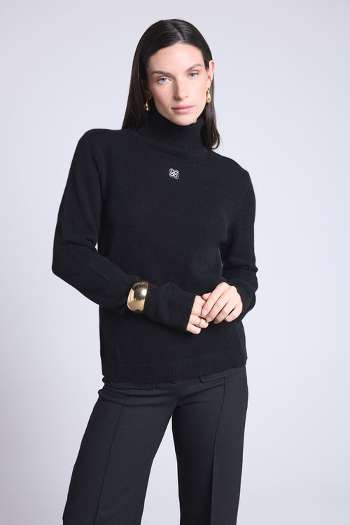 Pull Col Roule Monogramme Monogramme - Noir Blanc - Femme