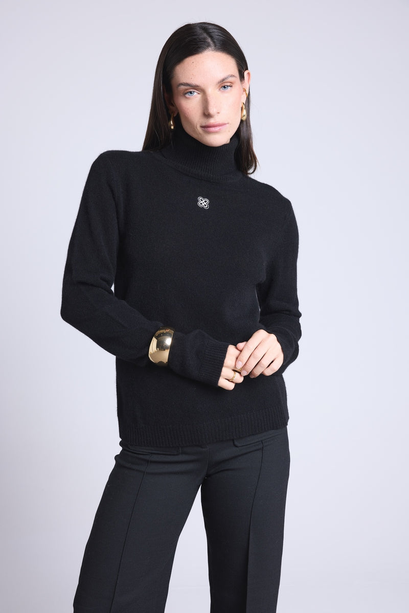 Pull Col Roule Monogramme Monogramme - Noir Blanc - Femme