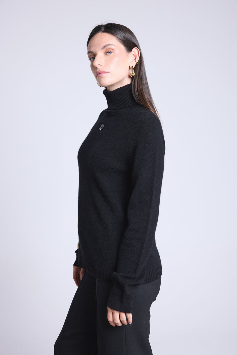 Pull Col Roule Monogramme Monogramme - Noir Blanc - Femme
