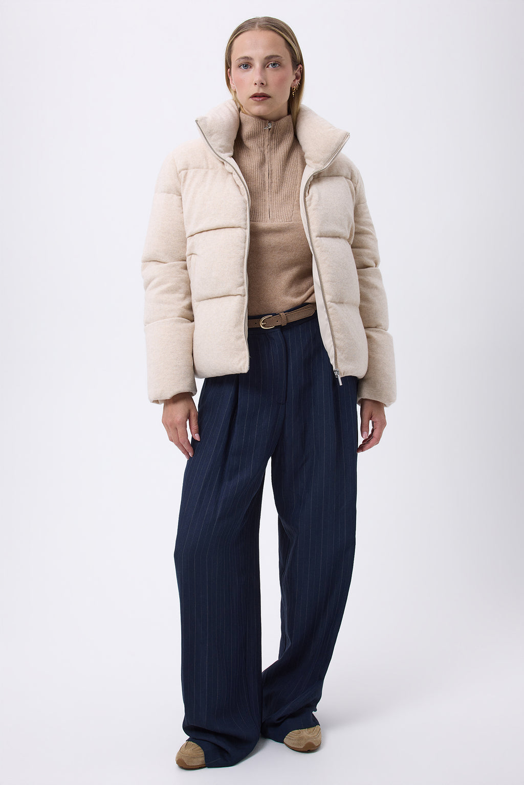 Plumífero Hombreches largo Montaigne - Beige - Mujer