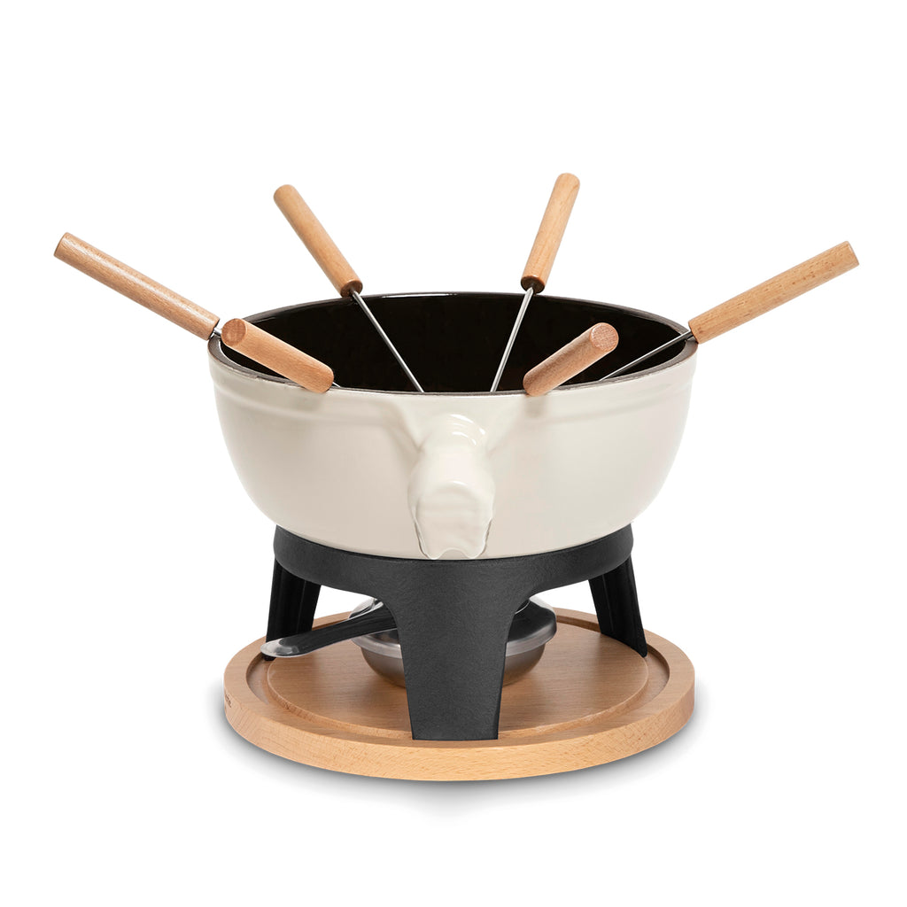 Cast Iron Fondue Set for 6 People - Beige