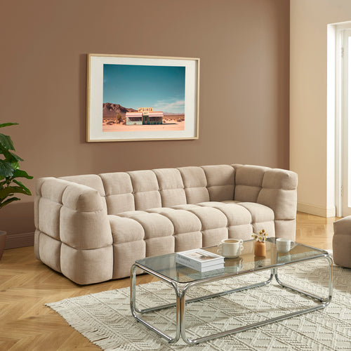 Canapé Droit Moody 3 Places - Tissu Lin Beige