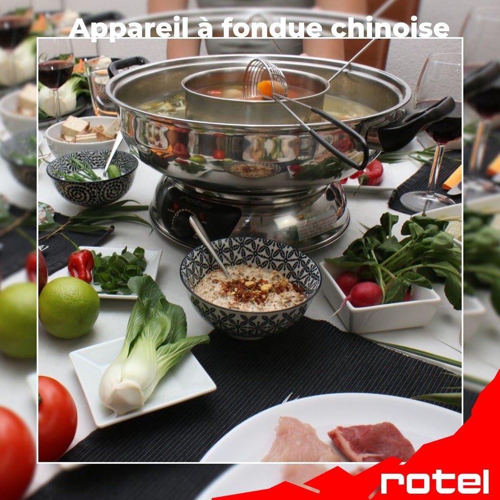Aparato Para Fondue China De 2 Compartimentos Con Tenedores Y Coladores Rotel - Negro/Inox