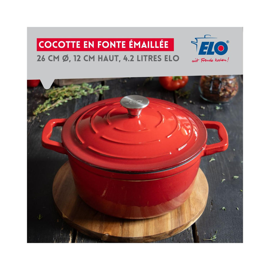 Elo Cherry Red Enamelled Cast Iron Casserole Dish - Red