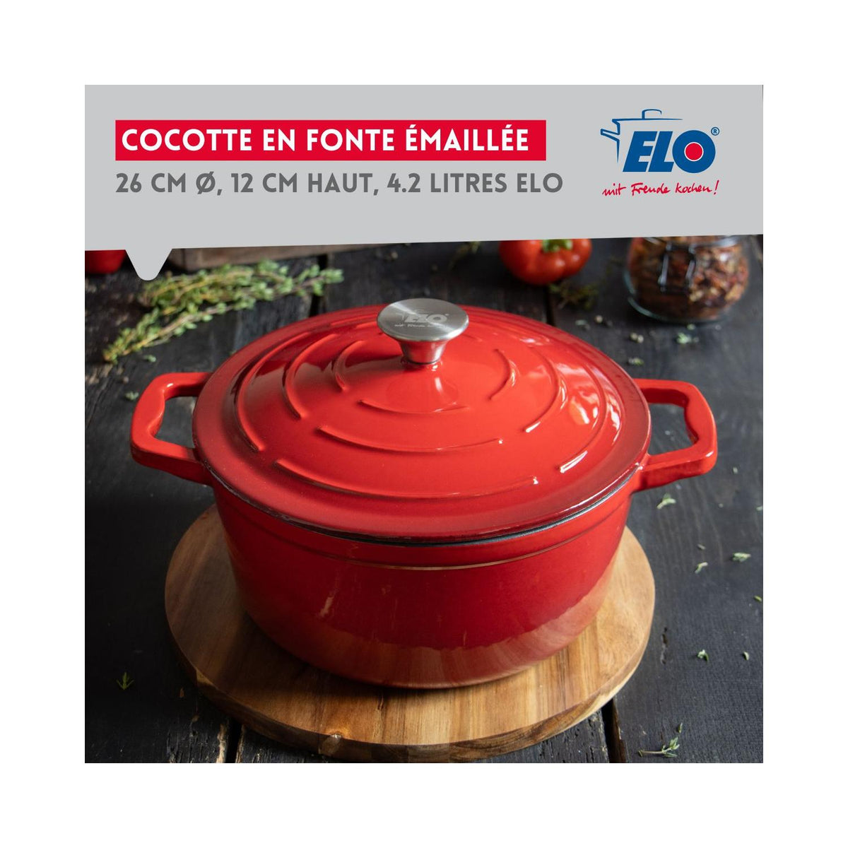 Elo Cherry Red Enamelled Cast Iron Casserole Dish - Red