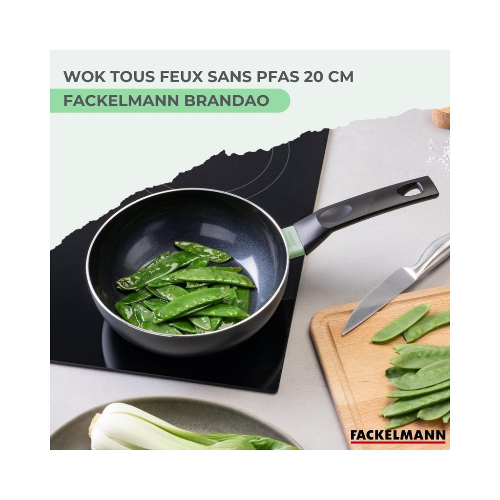 Aluminium Wok With PFAS-Free Ceramic Non-Stick Coating Fackelmann Brandao - Black/Green