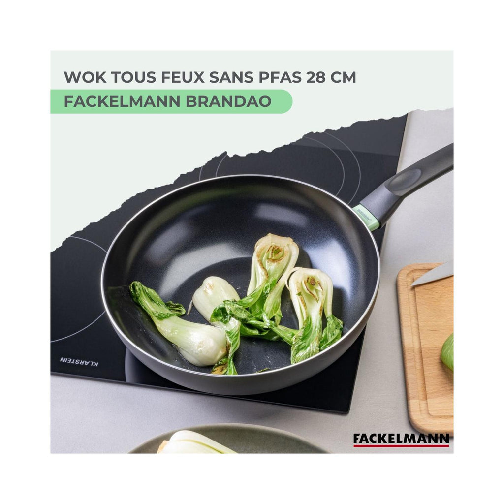 Aluminium Wok With PFAS-Free Ceramic Non-Stick Coating Fackelmann Brandao - Black/Green