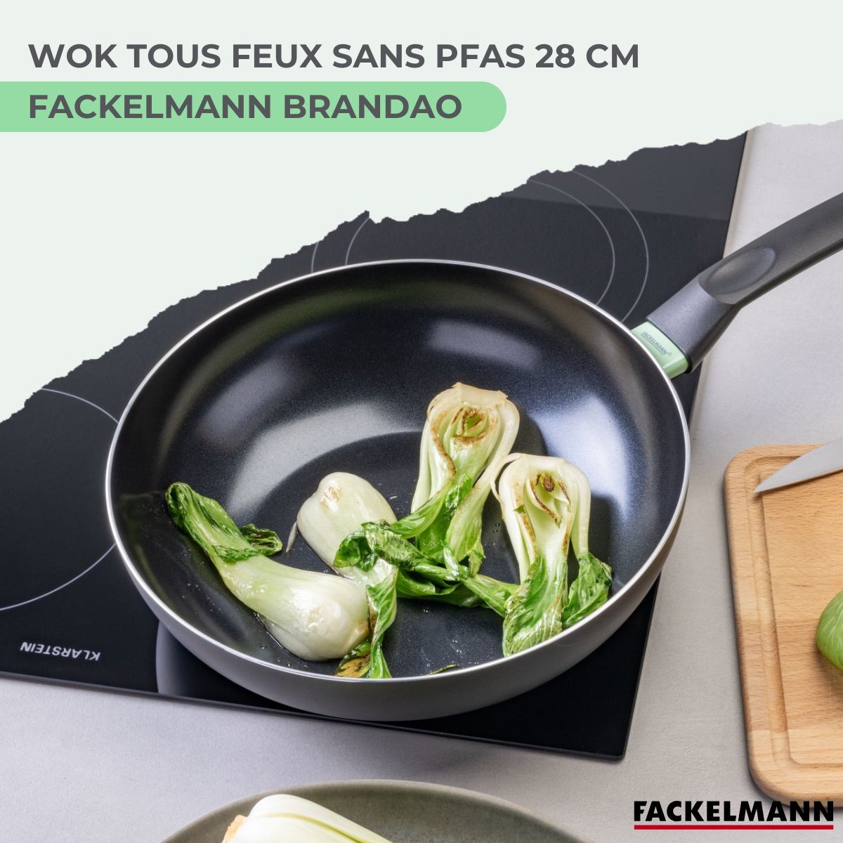 Aluminium Wok With PFAS-Free Ceramic Non-Stick Coating Fackelmann Brandao - Black/Green