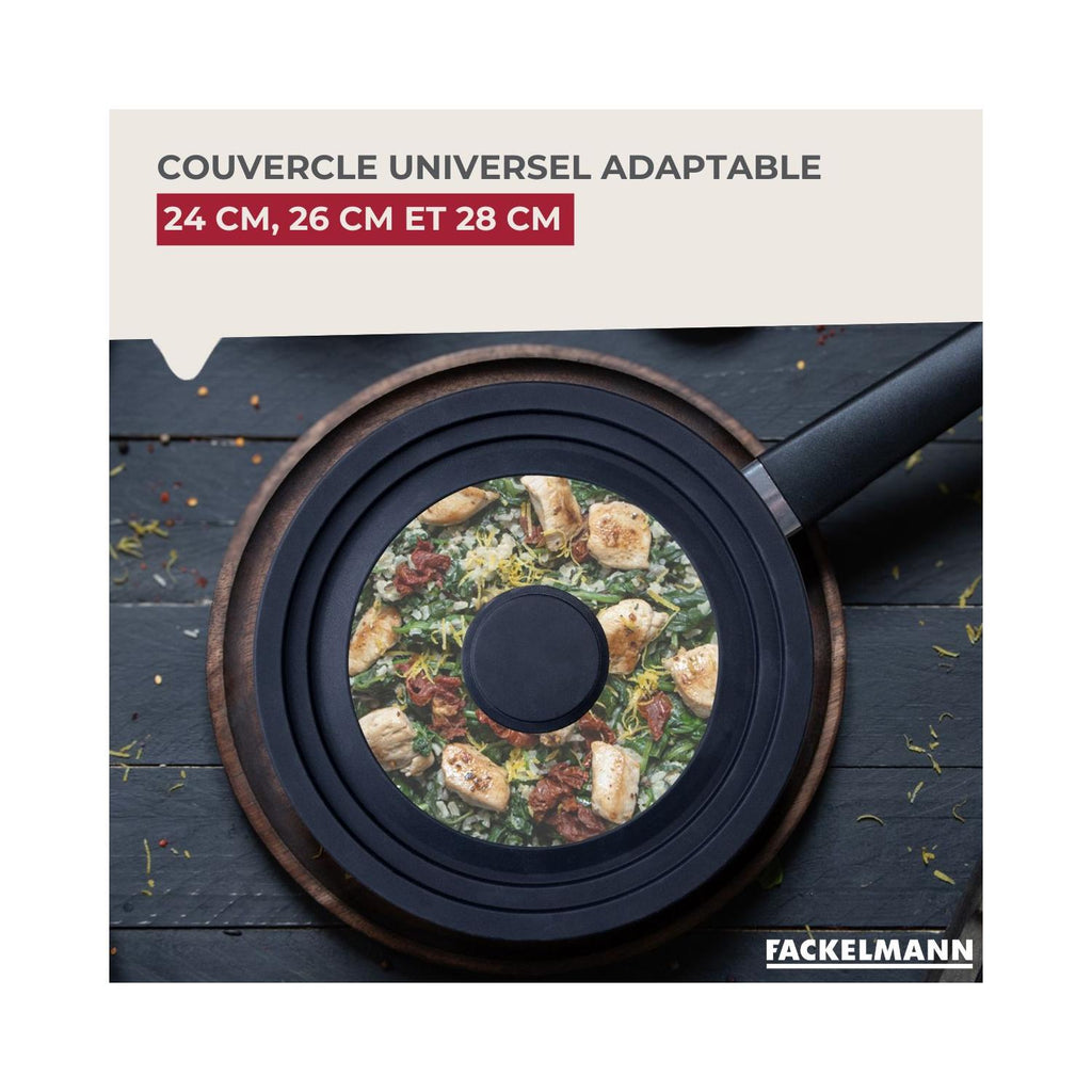 Coperchio Di Cottura Adattabile In Vetro E Silicone Fackelmann - Trasparente/Nero