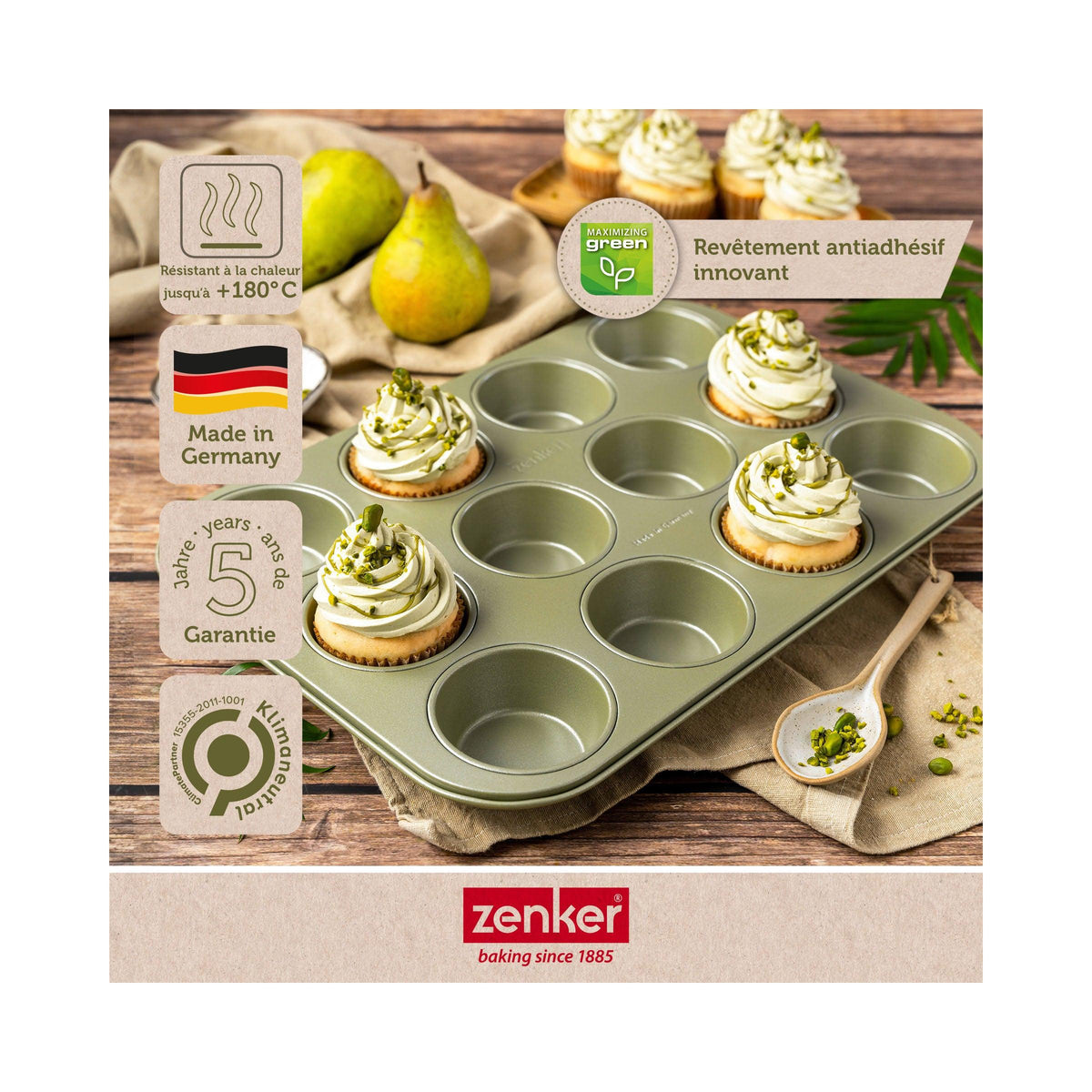 Moule À Muffins 12 Empreintes Zenker Green Vision - Vert