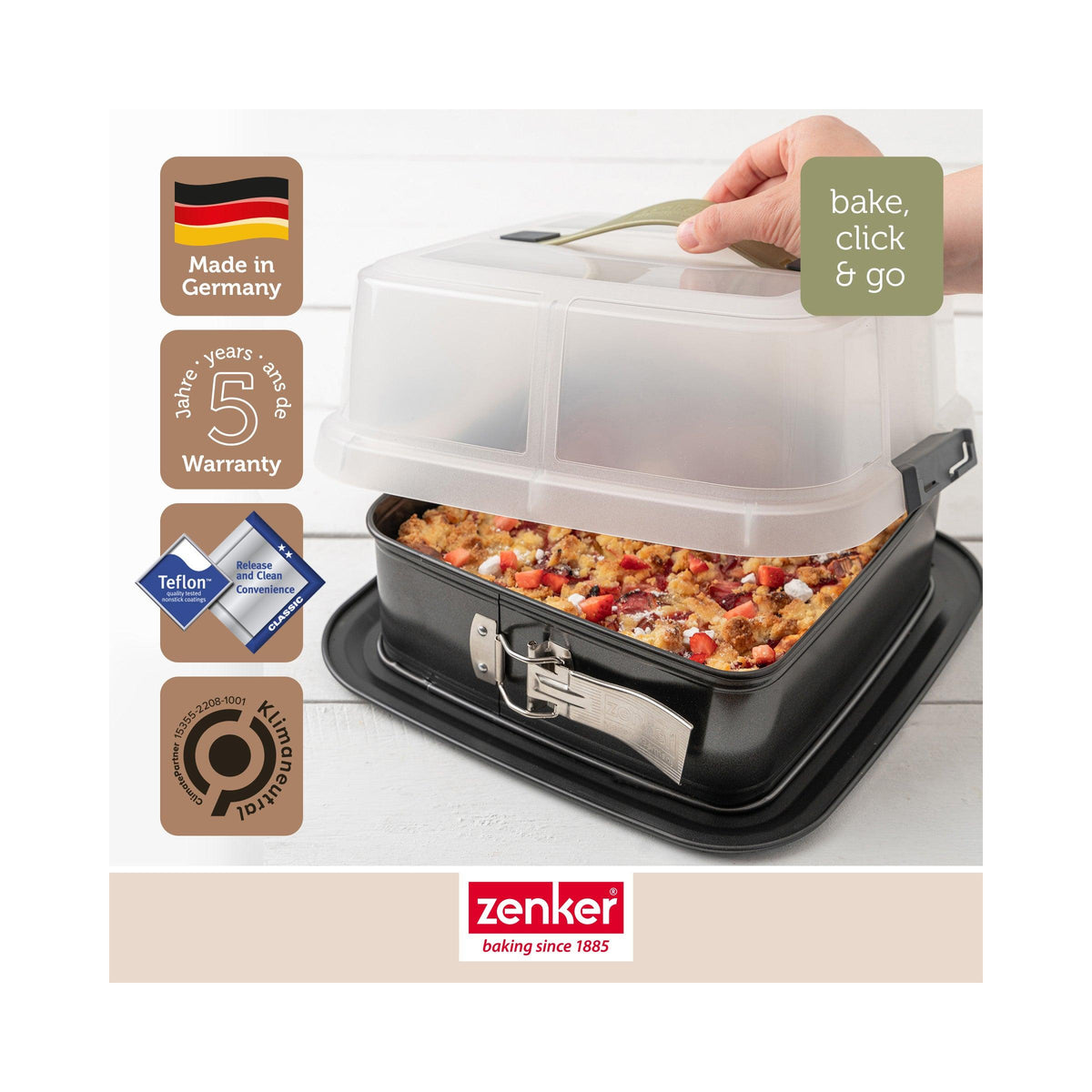 Square Springform Tin with Lid Zenker Bake Click And Go - Black