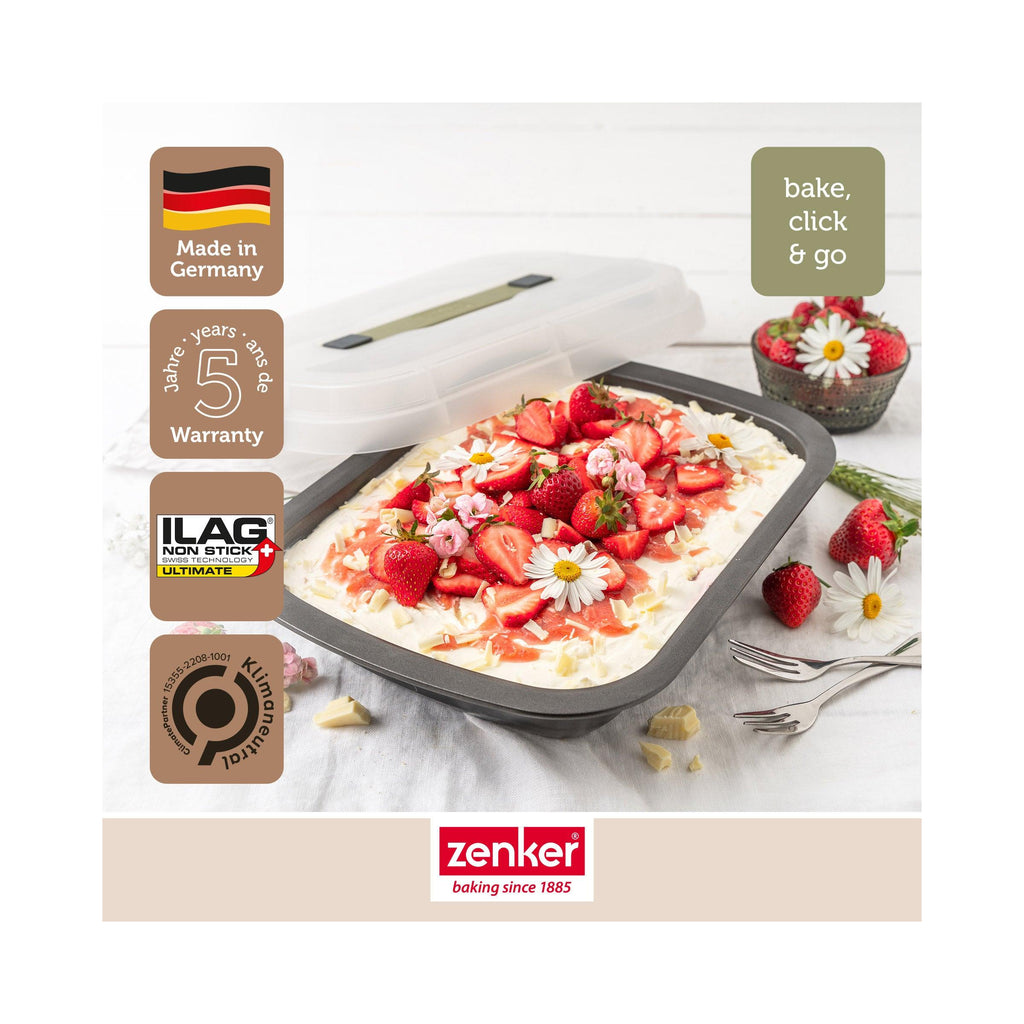 Rectangular Cake Tin with Transport Lid Zenker Bake Click And Go - Black