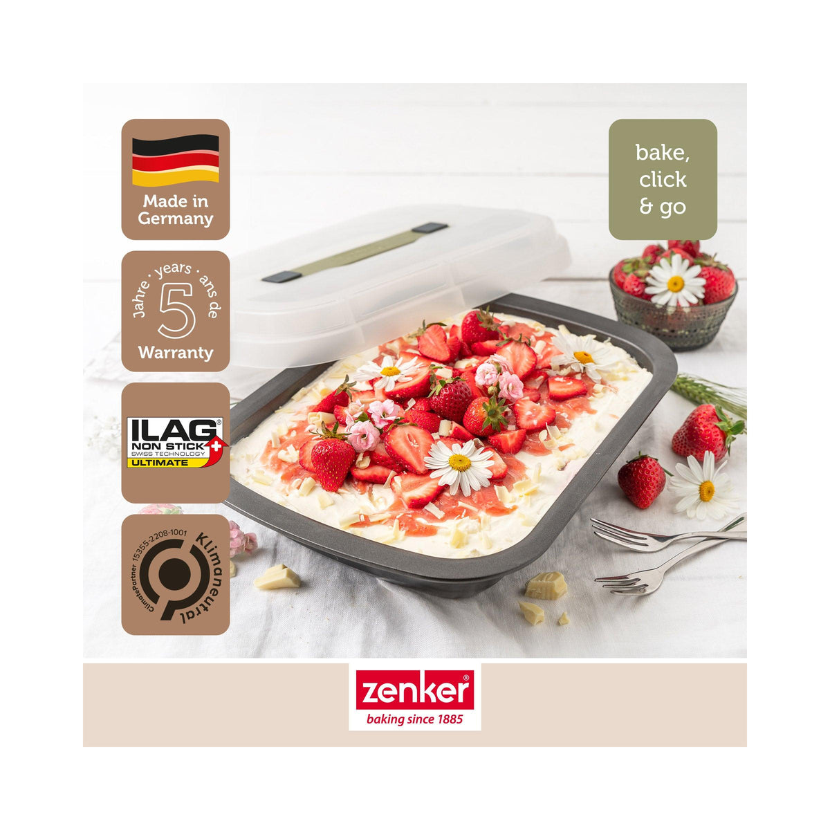 Rectangular Cake Tin with Transport Lid Zenker Bake Click And Go - Black