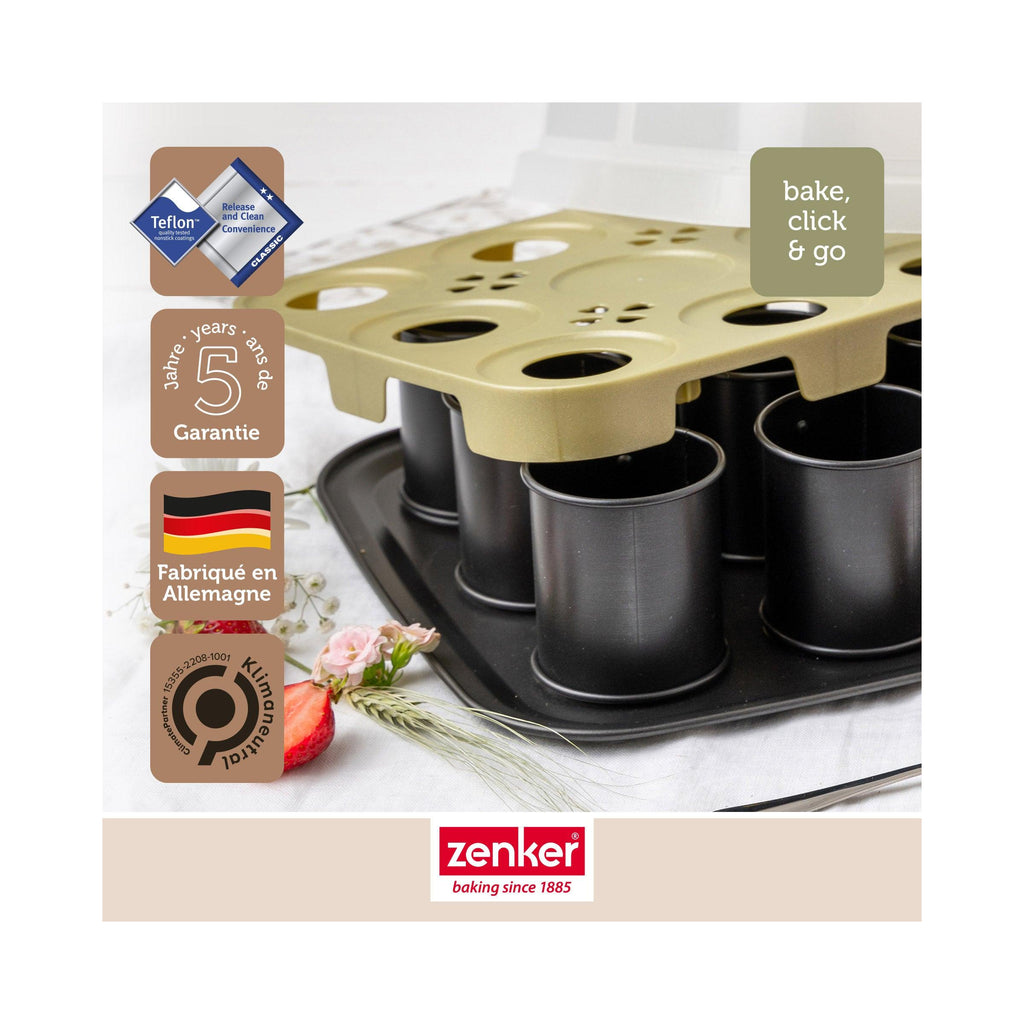 9-Cup Individual Cake Tin With Lid Zenker Bake Click And Go - Black