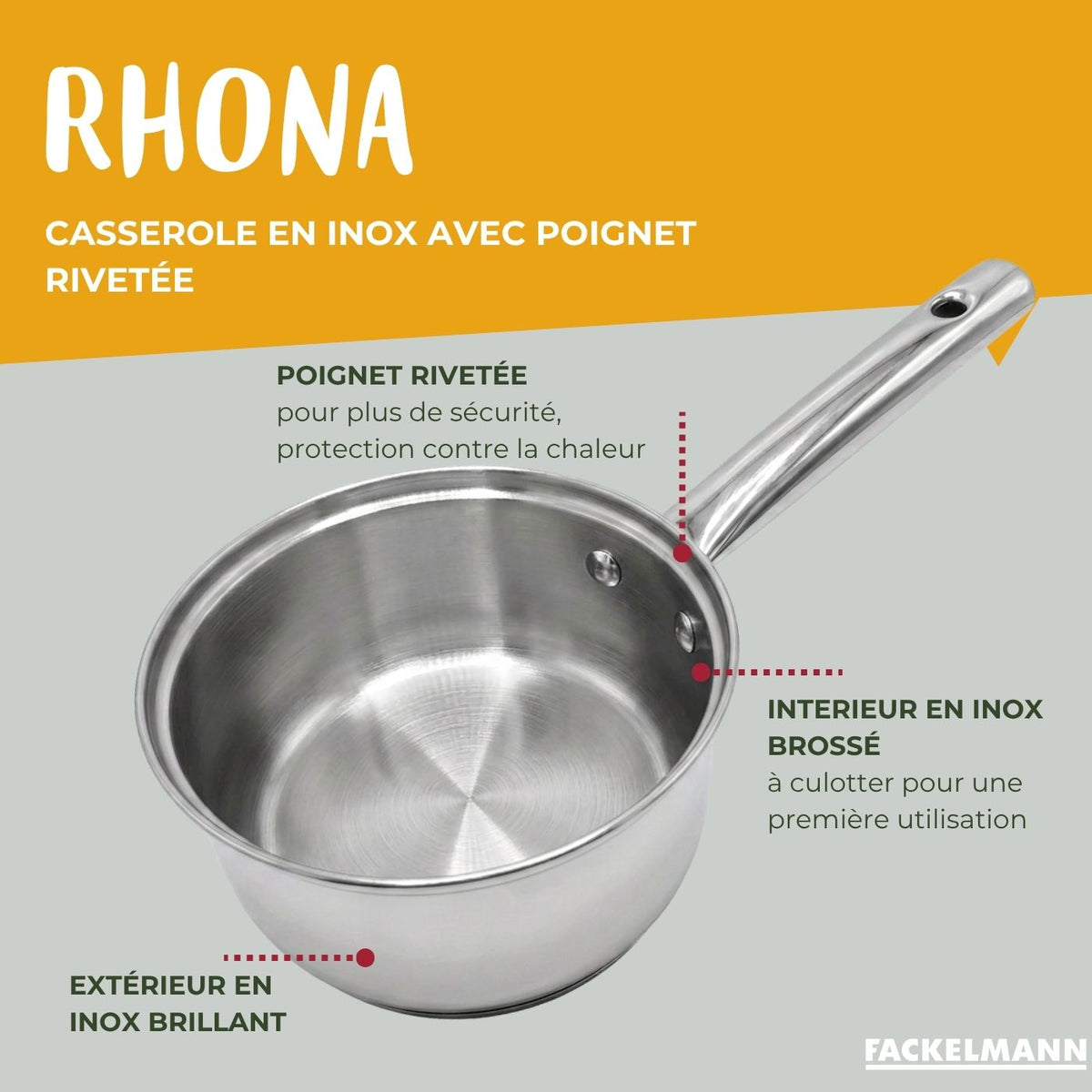 Set De 3 Cazos Y Sartén De Acero Inoxidable Fackelmann Rhona - Gris