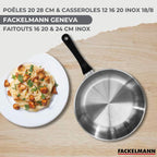 Batería De Cocina Con 2 Sartenes 3 Cazos Y 3 Cacerolas De Acero Inoxidable Sin Pfas Fackelmann Généva Brillant - Inox/Negro