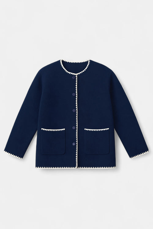 Veste Droite Brodee Morena - Bleu Marine Blanc