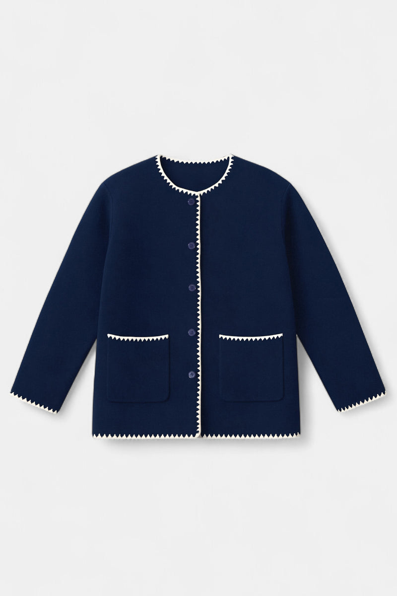 Veste Droite Brodee Morena - Bleu Marine Blanc